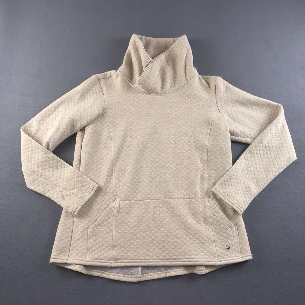 Kuhl Athena Pullover Oatmeal Heather Quilted Cowl Neck Merino Wool Blend Large